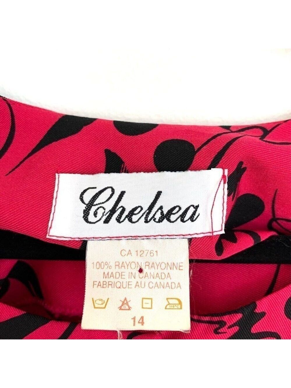 Vintage Chelsea Hot Pink Black Abstract Print Rayon Blouse Top Size 14 80s 90s - Picture 3 of 7